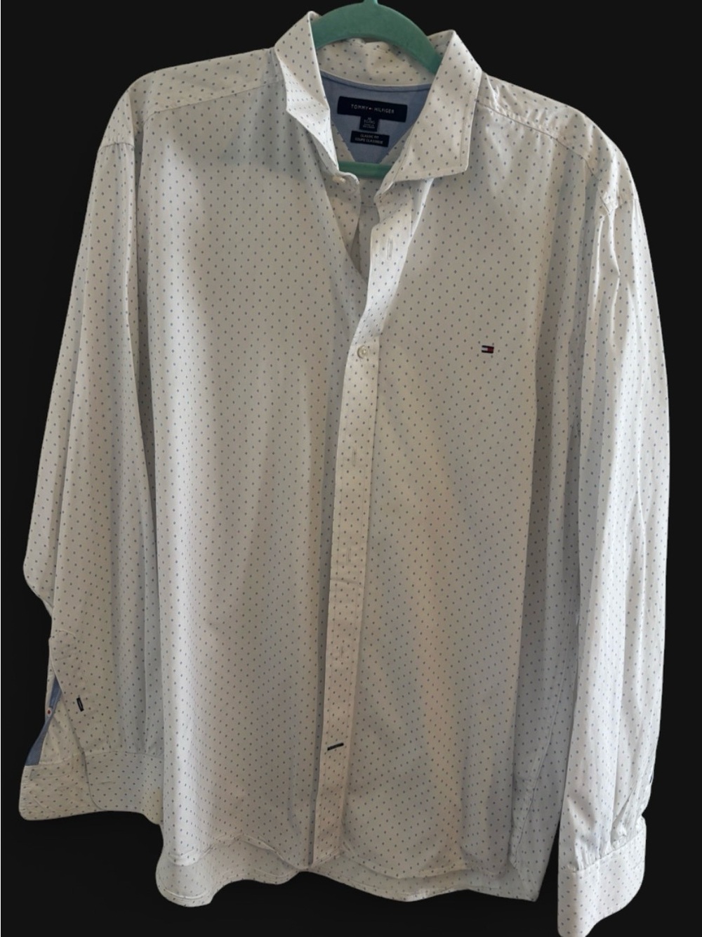 Tommy Hilfiger White Button-Up Shirt with Navy Micro Dots